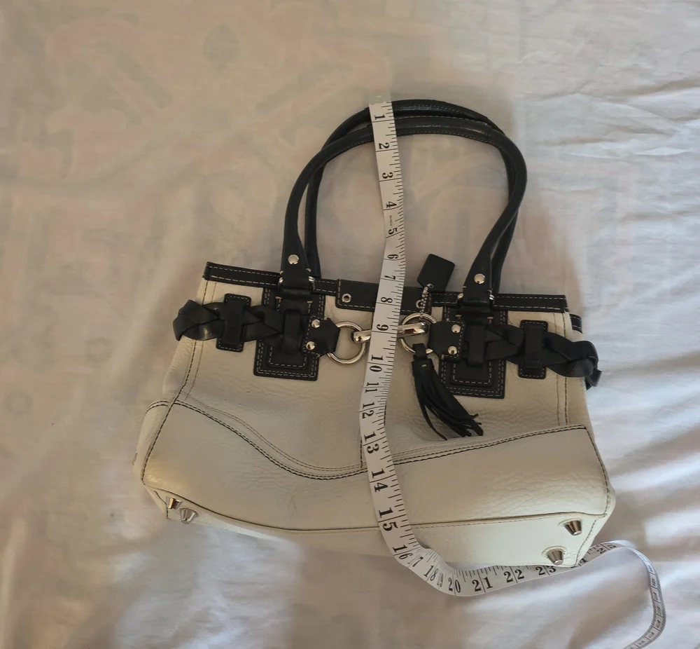 Coach Cream and Black Leather Satchel with Tassel - Picture 6 of 10